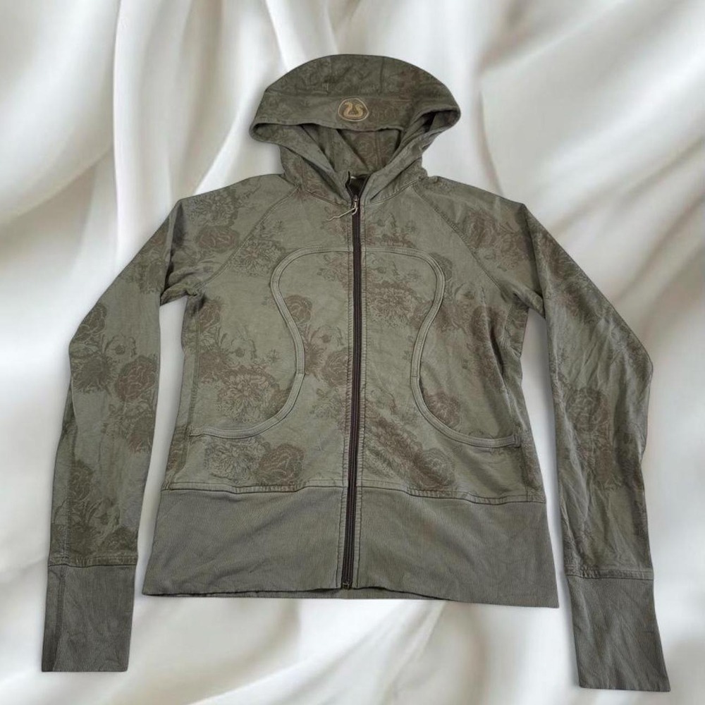 Lululemon green floral graphic full length scuba jacket y2k vintage‎ athletic